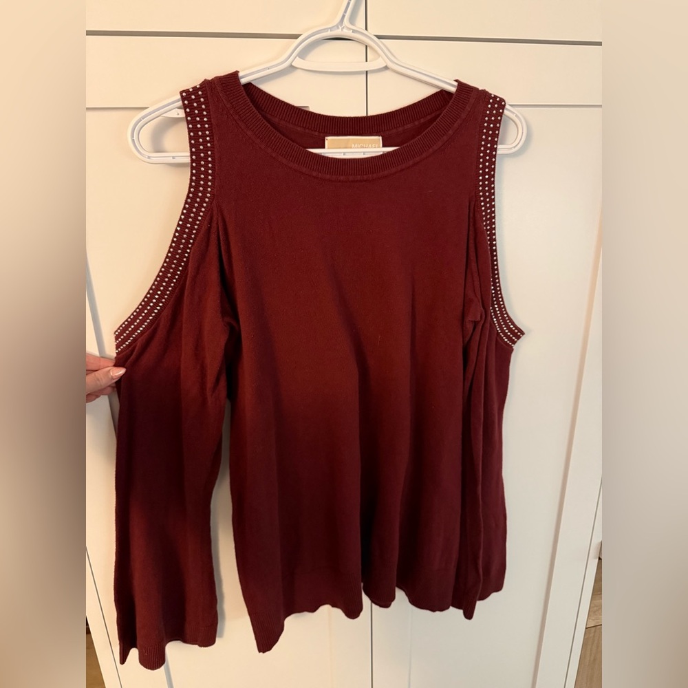 Michael Kors Burgundy Cold Shoulder Top